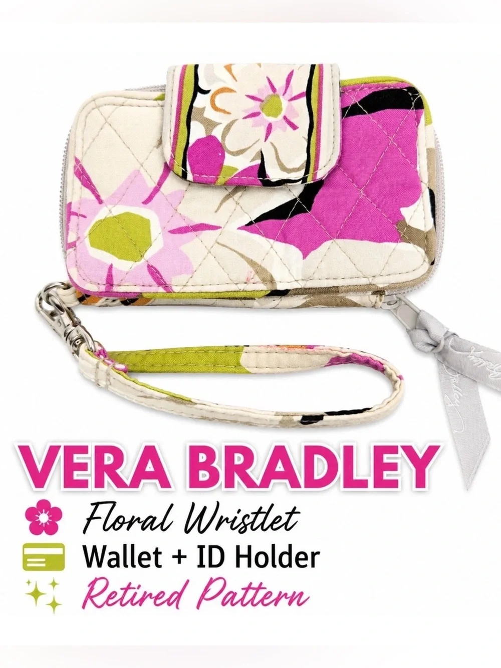 Vera Bradley Pink & Green Floral Quilted Wristlet Wallet